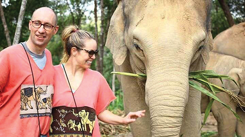 Jim and Megan Luetkemeyer with elephants