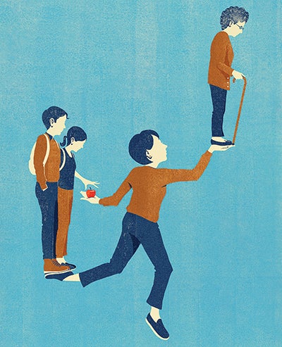 Balancing care for children and an aging parent, illustration by Dan Bejar