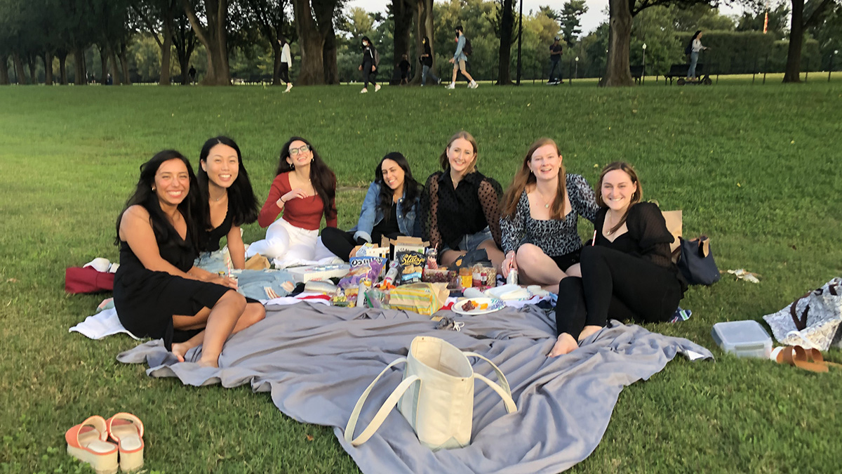 Rosie Cheng with her friends in the park.