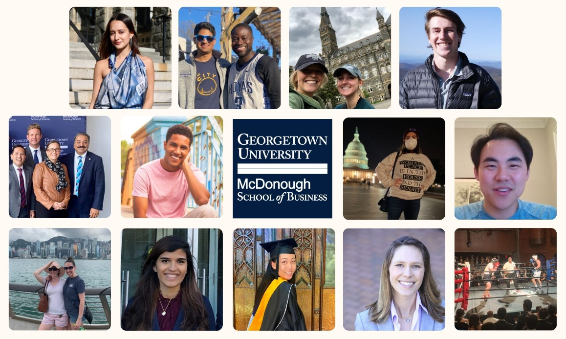 Georgetown Donough School of Business heading image with several pictures of students around the words 