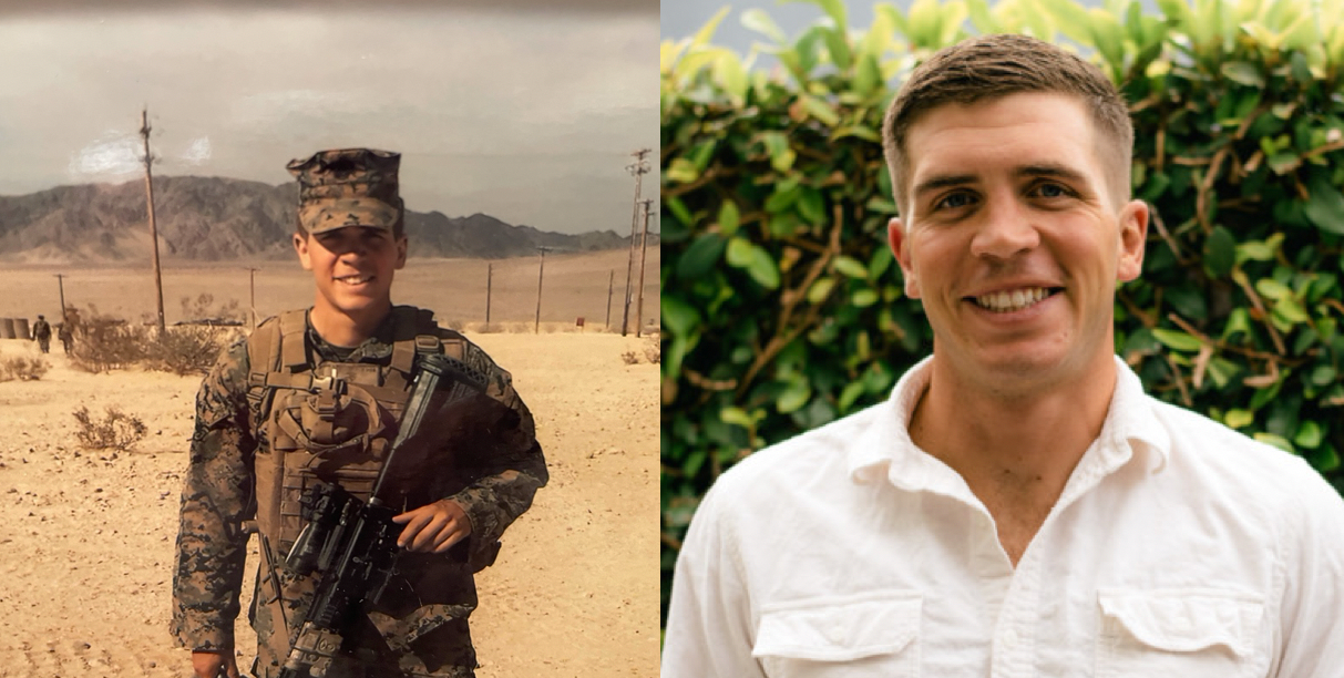 Peter Dulany standing on the left in an army uniform and a head shot of him on the right
