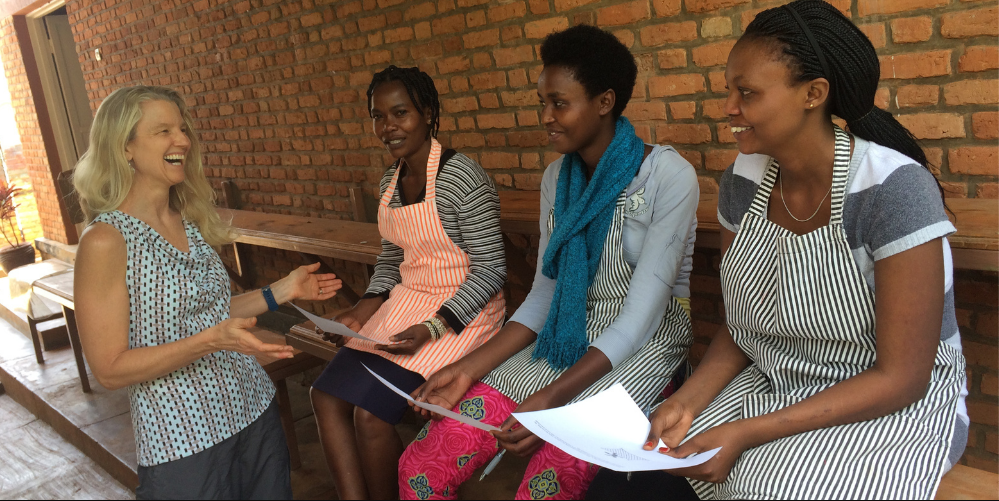 Professor Tinsely in Rwanda with Kate Spade