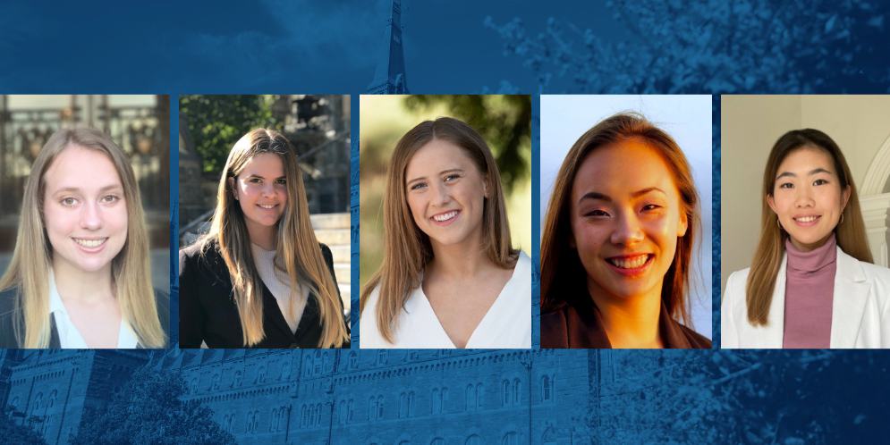 Members of Georgetown's Undergraduate VCIC Team. Left to right: Erin Connery (B'24), Kate Gilles (B'23), Betsy Ratliffe (SFS'23), Tian Shi (C'22), and Sydney Yin (SFS'22).