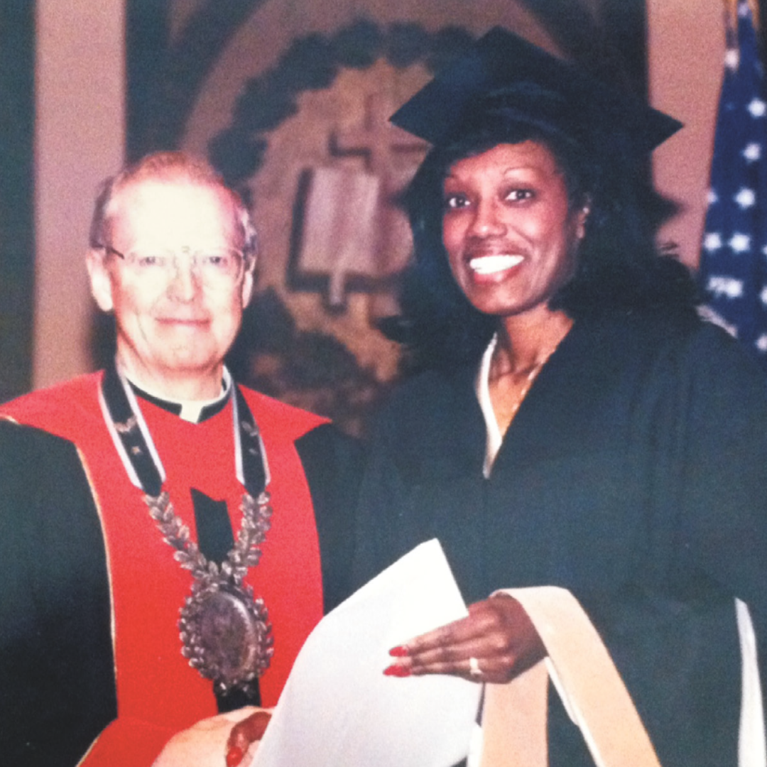 Florence Jewell with Leo J. O’Donovan, S.J., Georgetown’s president from 1989 to 2001.