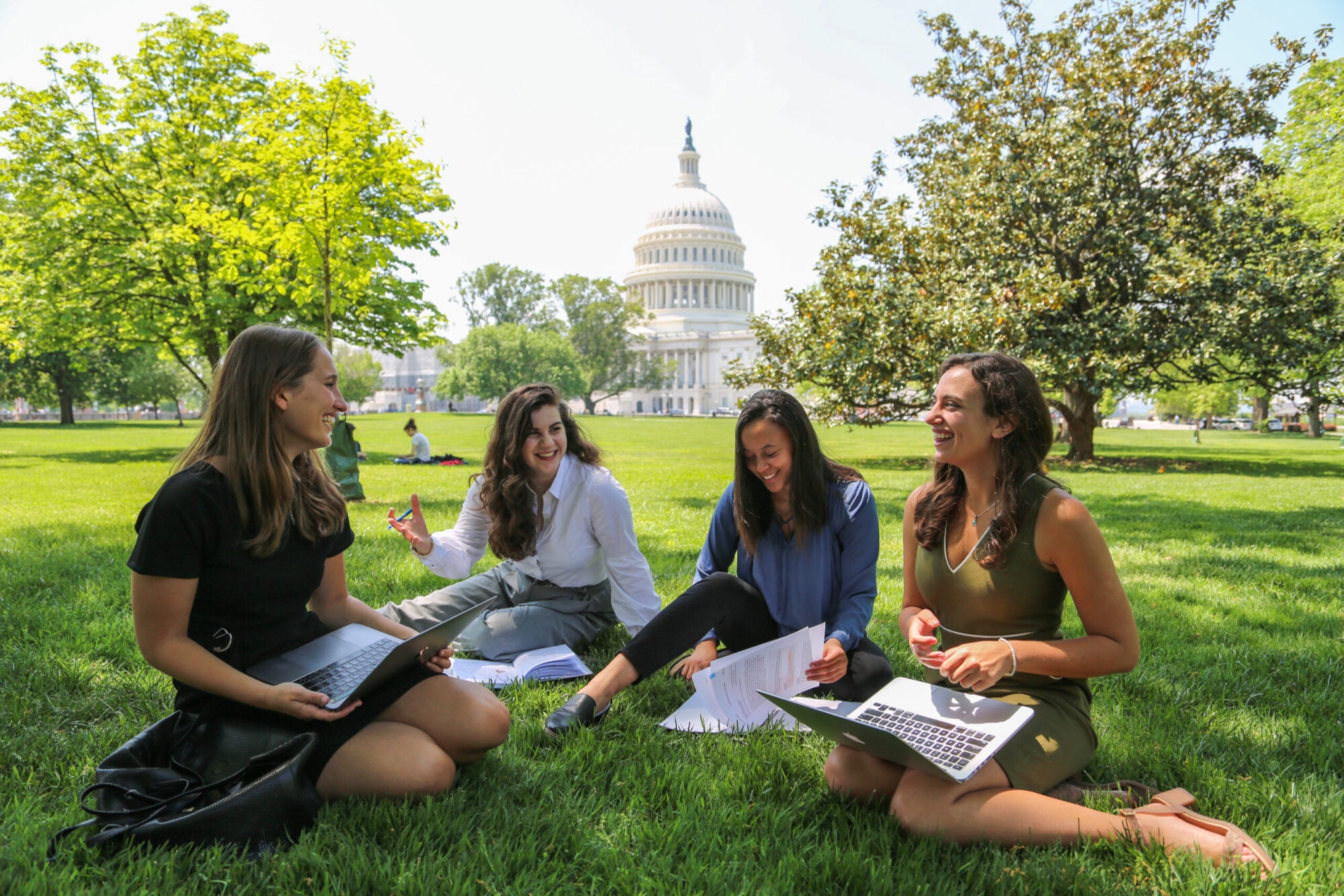 Students sitting on national mall