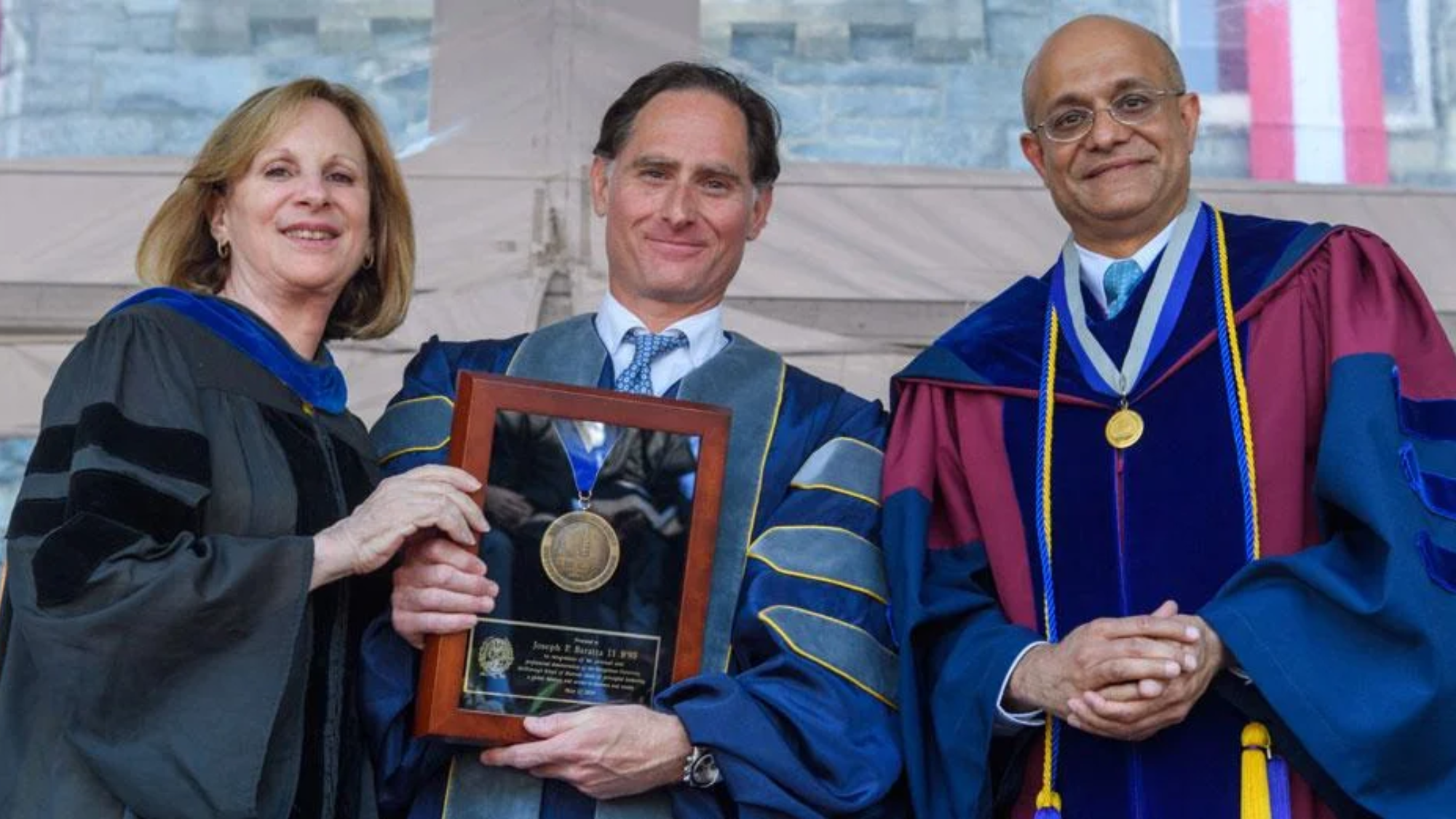 Joe Baratta, at center, was a commencement speaker for the McDonough School of Business in 2019. His remarks highlight the 