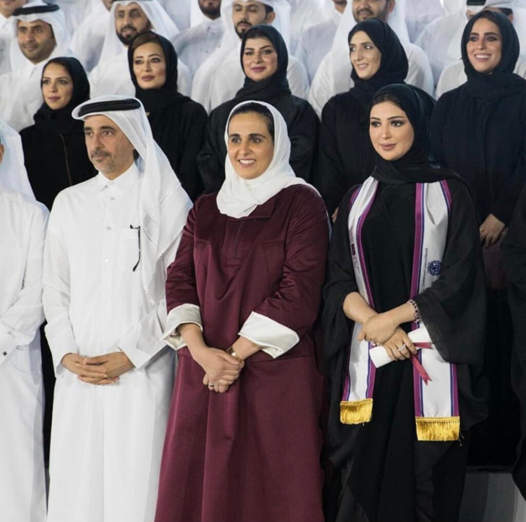 women in hijabs graduating from the Executive Masters in Leadership Qatar program