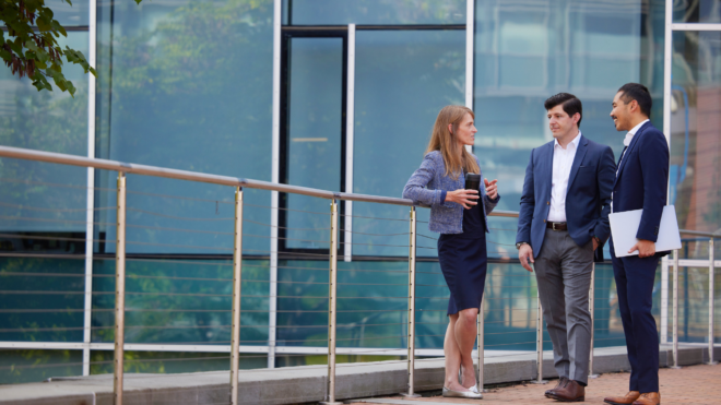 Rebecca Hamilton speaking to current MBA students