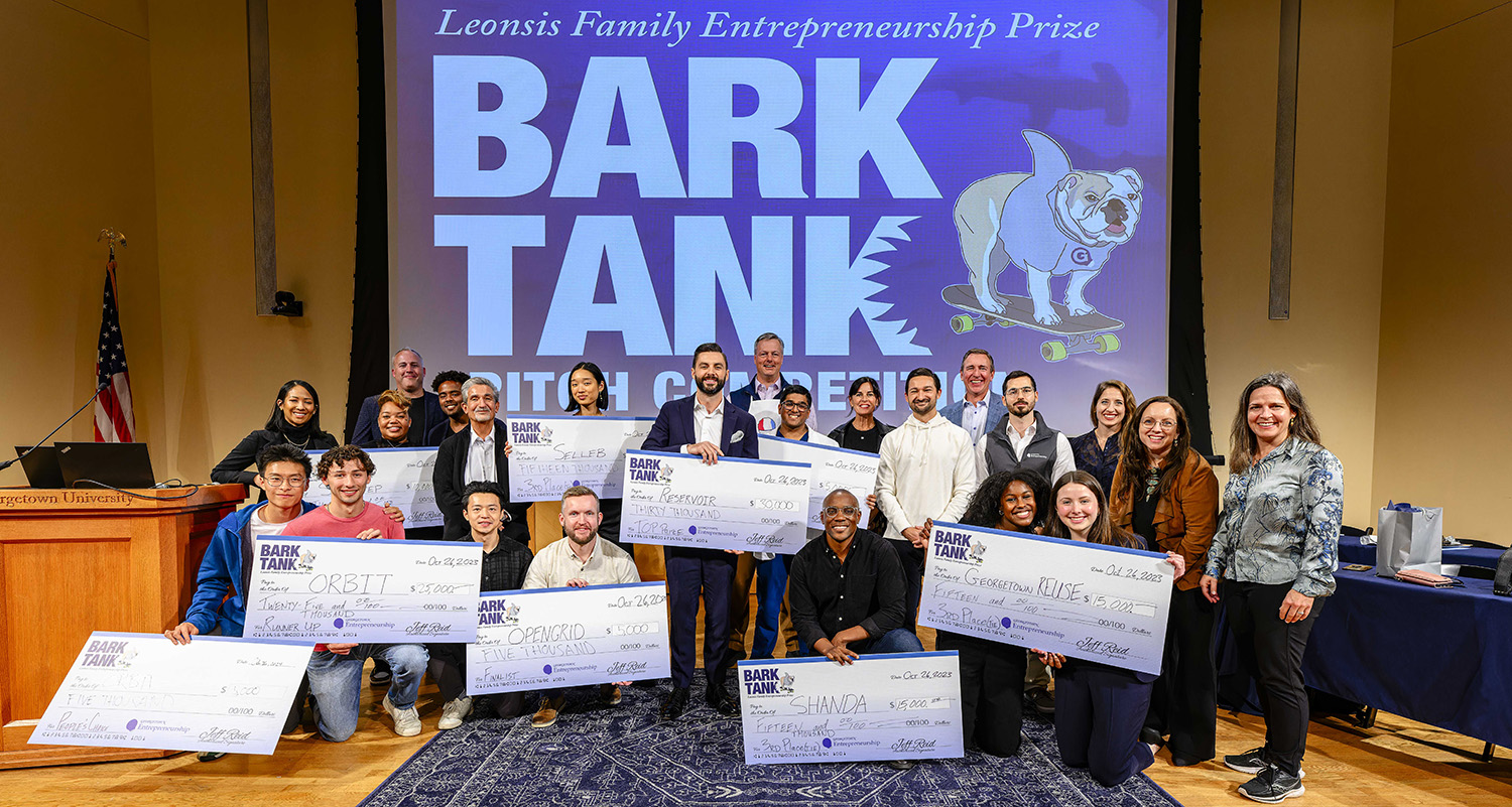 Georgetown students win big at the annual Bark Tank Leonsis Family Entrepreneurship Prize pitch competition, earning $125,000 for their businesses.