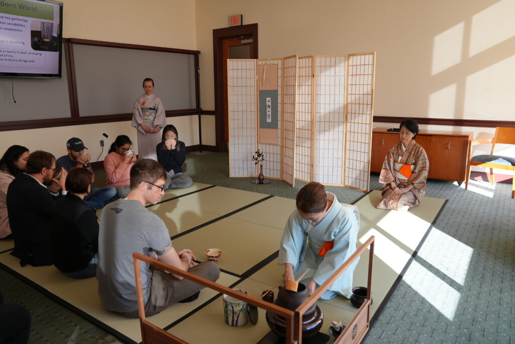 Students participating in the Japanese tea ceremony.