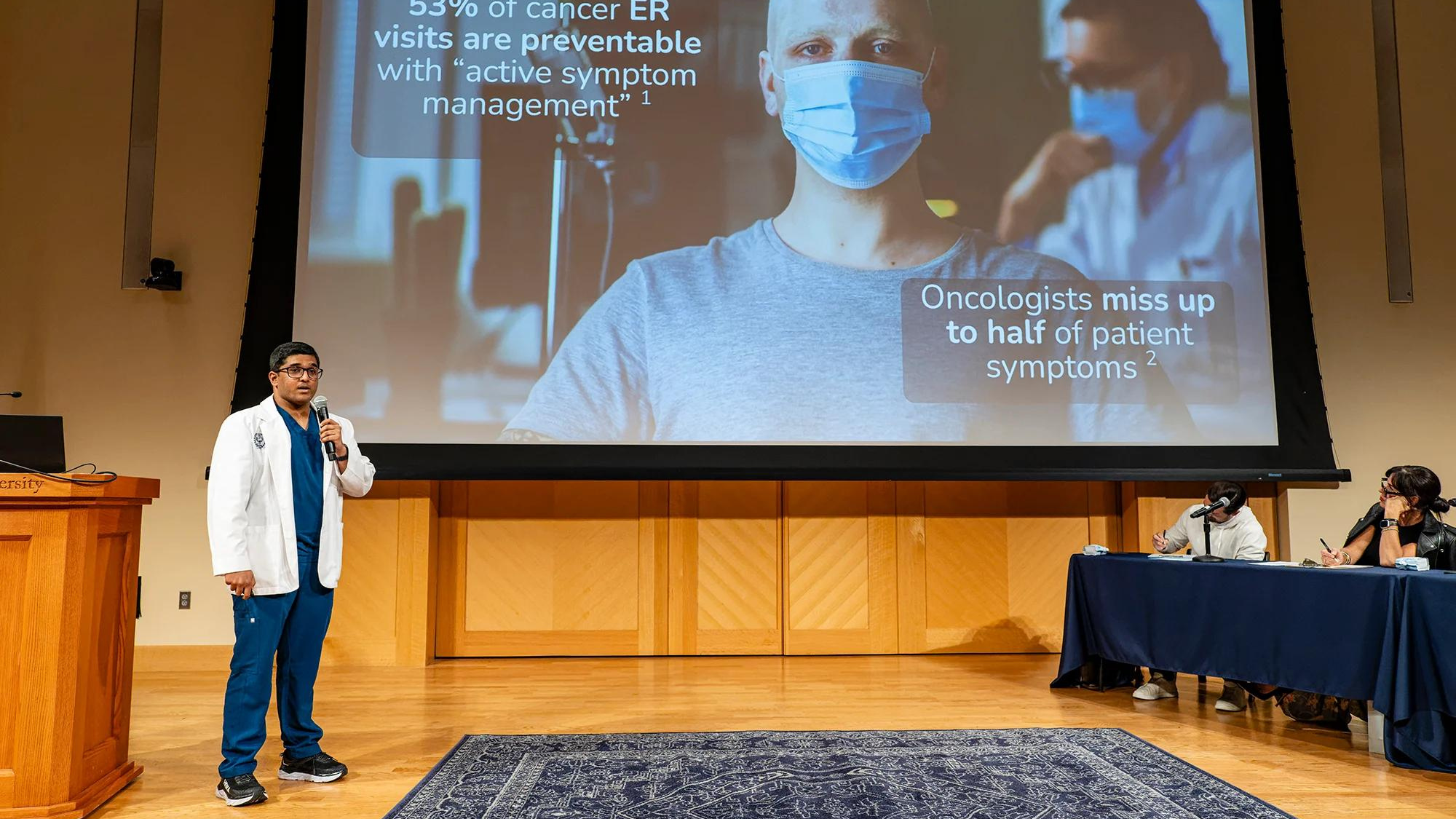 Student presents his medical startup during Bark Tank at Georgetown