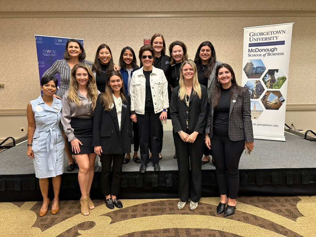 Daniela Zuluaga with peers and program leadership during the Graduate Women in Business Leadership Conference.