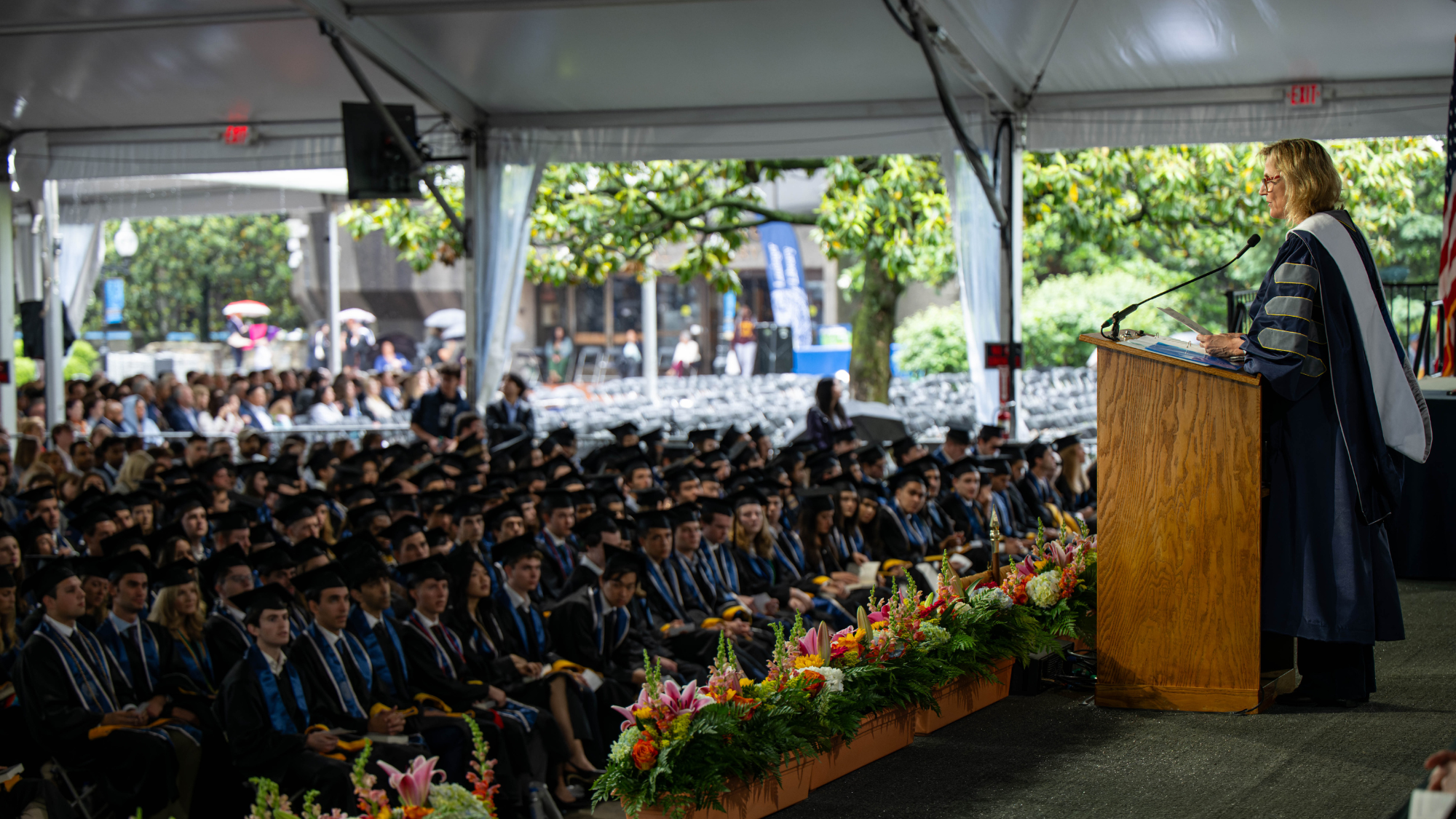 Ann Sarnoff delivers the commencement address to the undergraduate Class of 2024.