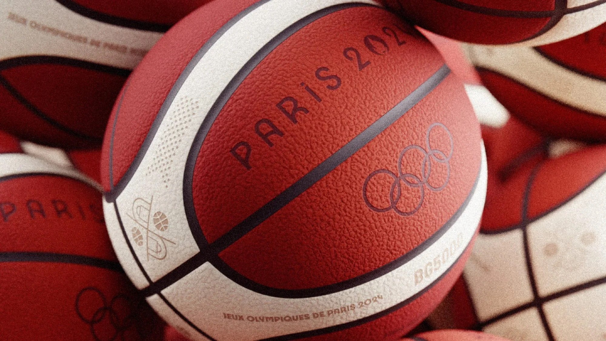 Paris 2024 Olympics logo printed on basketball