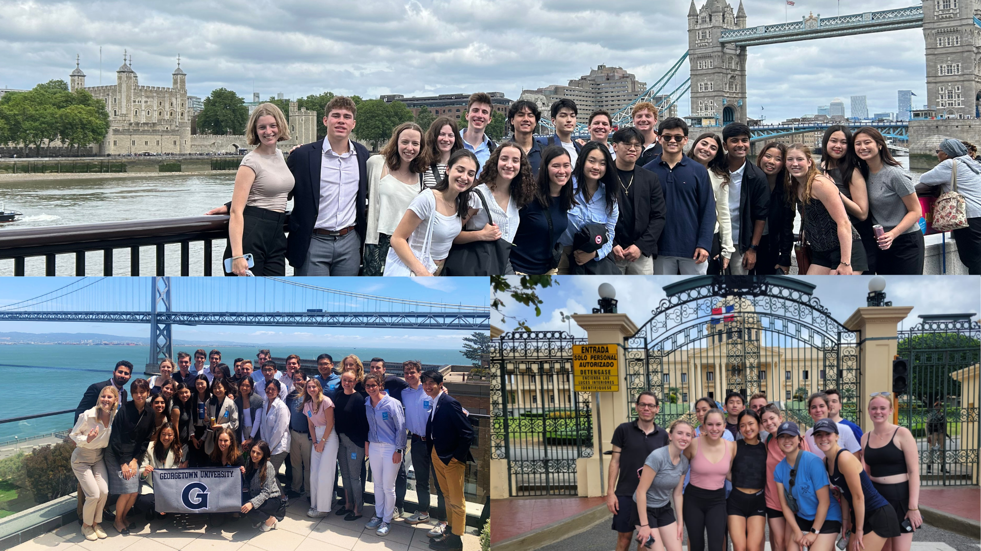 Collage of undergraduate students on global business trips.