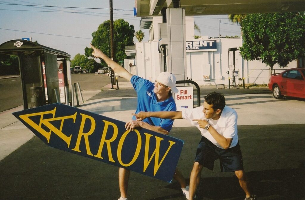 Mac Durovic and his friend Mike Kenny with their first spinning sign for Aarrow