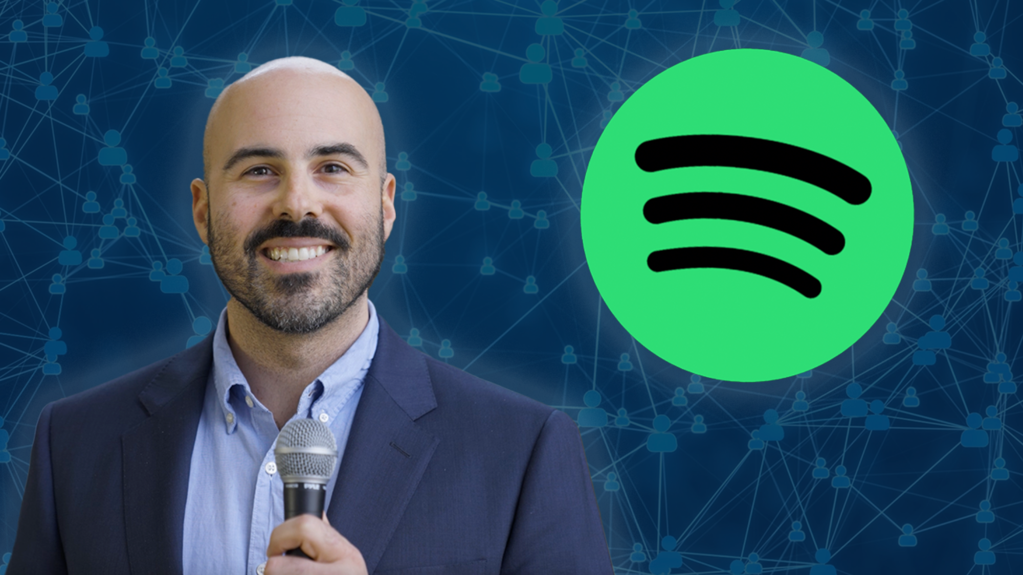 Adjunct Faculty Michael Rossetti with the Spotify logo