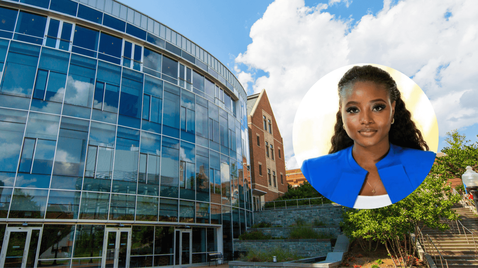 Moksy Dosunmu headshot with Hariri building in background.