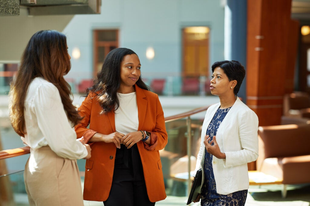 Georgetown MSBA students and professor in the Rafik B. Hariri Building