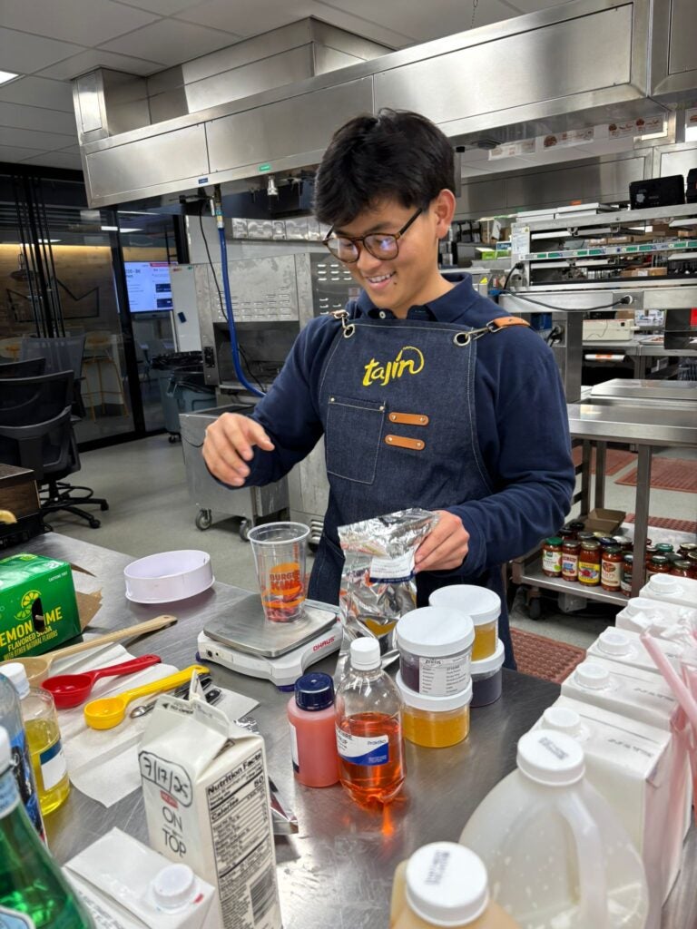 Wenzel trying a new product in the test kitchen