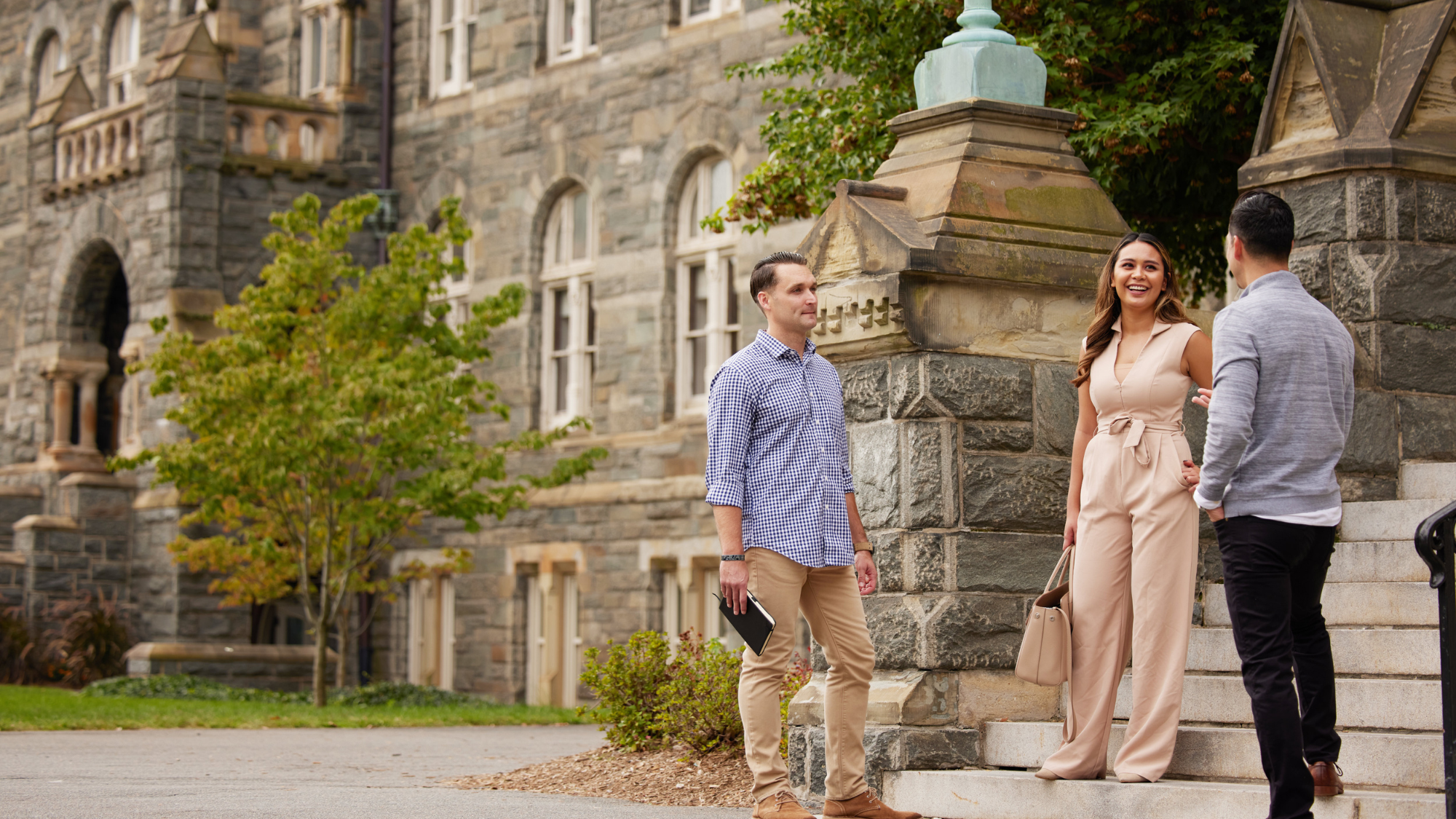 Students in the Executive MBA program outside of Healy Hall at Georgetown University