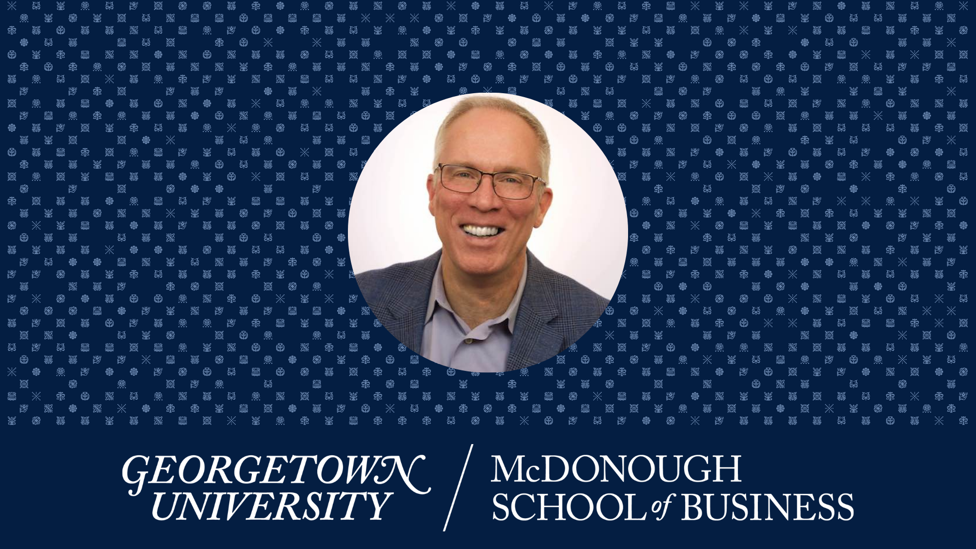 Kenneth Sawka headshot with McDonough logo and ornaments