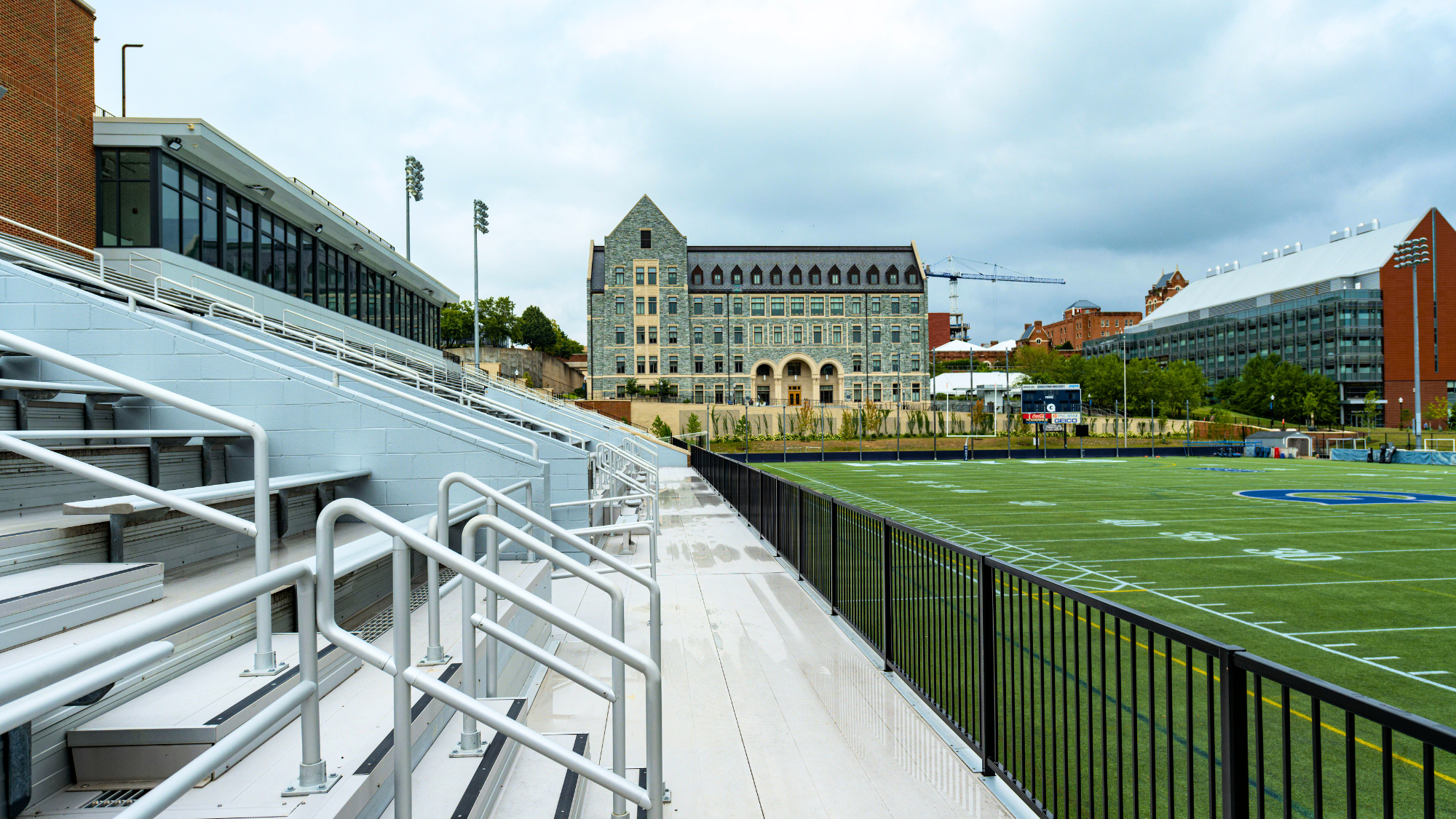 Georgetown's Cooper Field with the Rafik B. Hariri Building, home of the McDonough School of Business, in the background