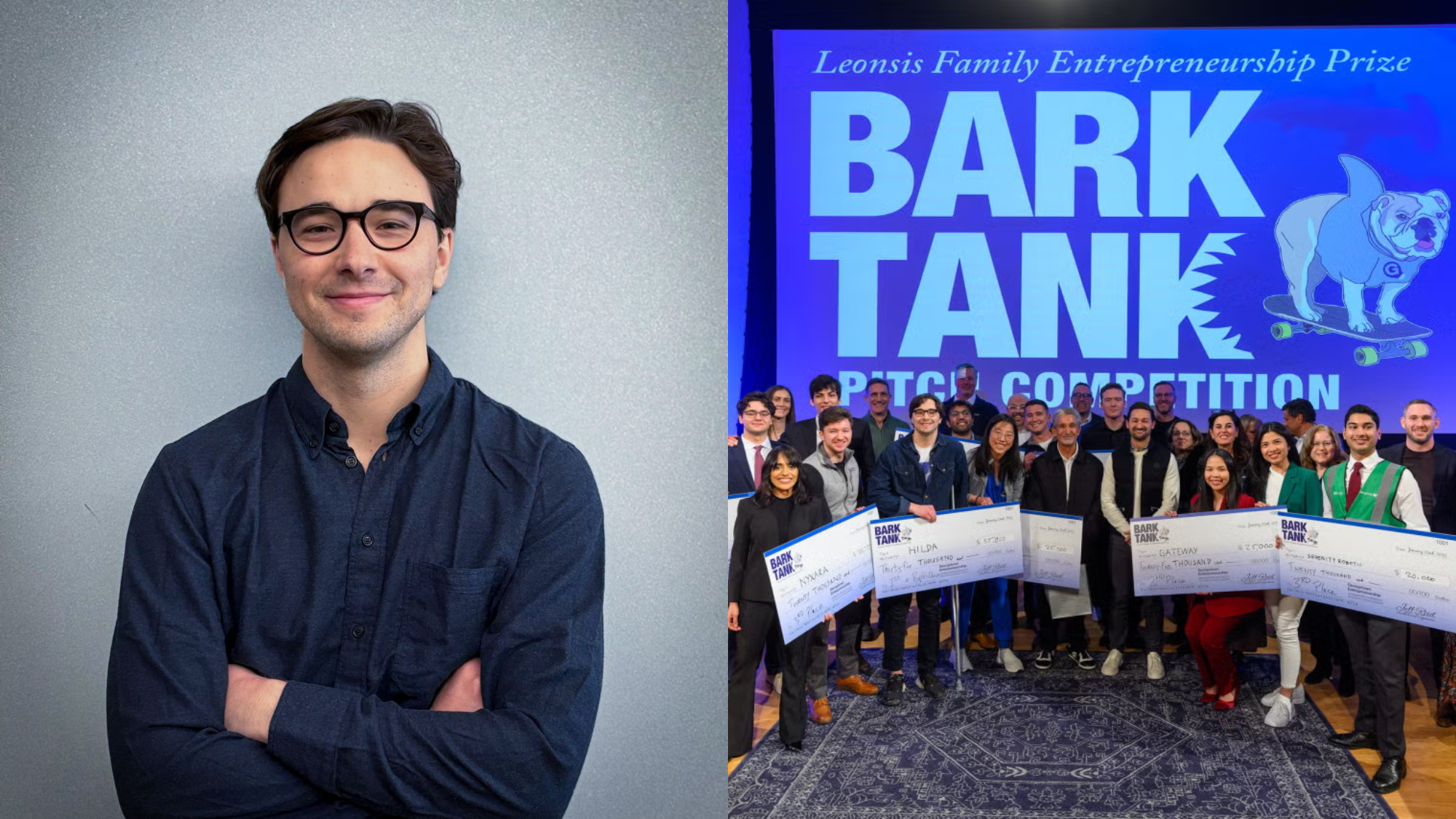 Andres Brillembourg headshot and photo from the 2025 Bark Tank pitch competition