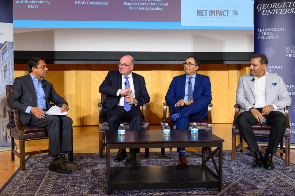 CEO panel at Baratta Center conference featuring Anil Khurana (left), Thomas Becker (center left), Shyam Kambeyanda (center right), and Reggie Aggarwal (right)