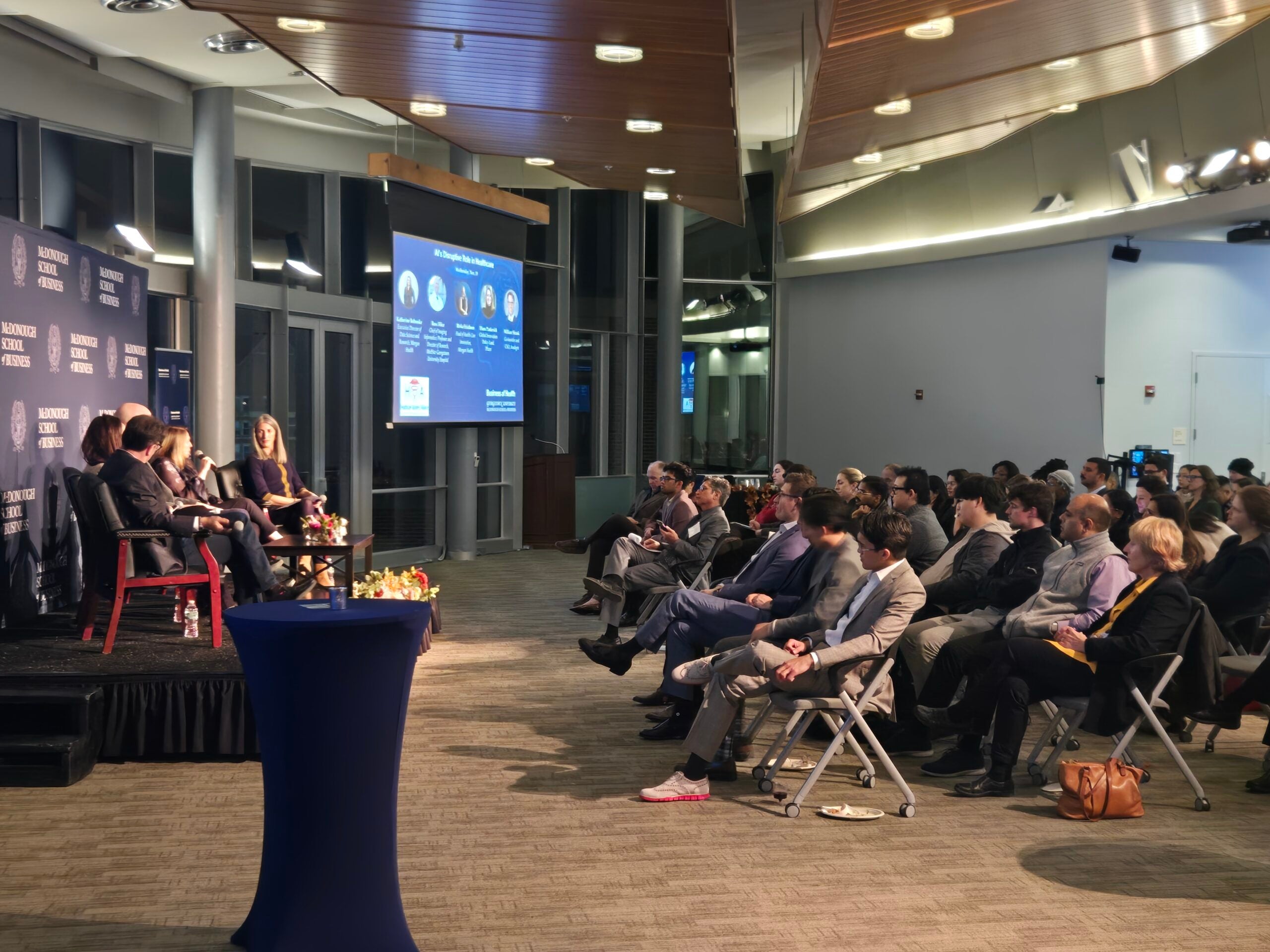 Georgetown students attending Business of Health panel on AI's Disruptive Role in Healthcare