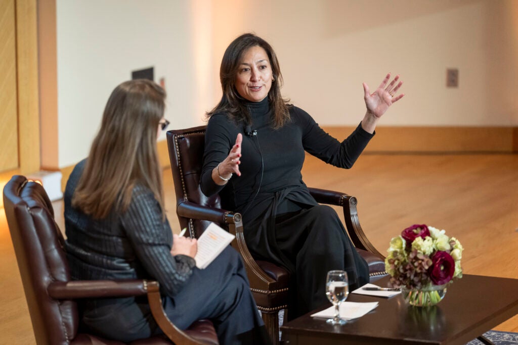 Marissa Pagnani McGowan (center) talks with Kerrie Carfagno (left) during Sustainability Summit