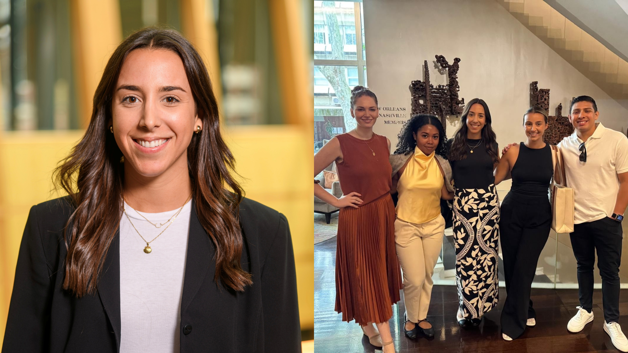 Cristina De la Torre (MBA'26) headshot and photo with MBA classmates
