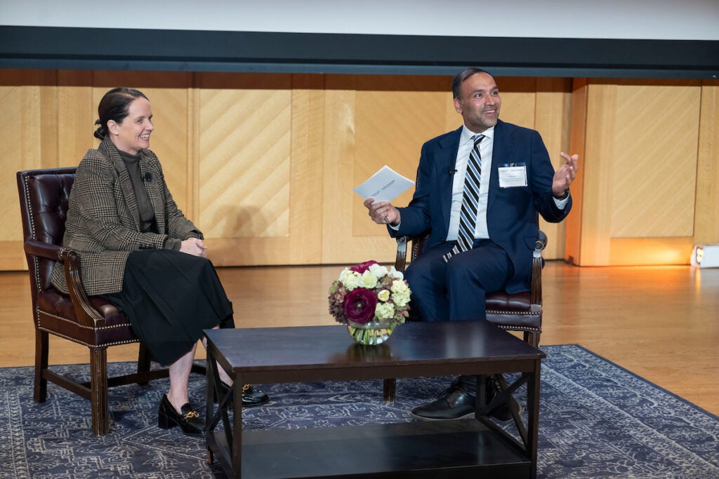 Sally Gilligan (right) on Lohrfink Stage at Georgetown McDonough with Vishal Agrawal (left) during 2025 summit