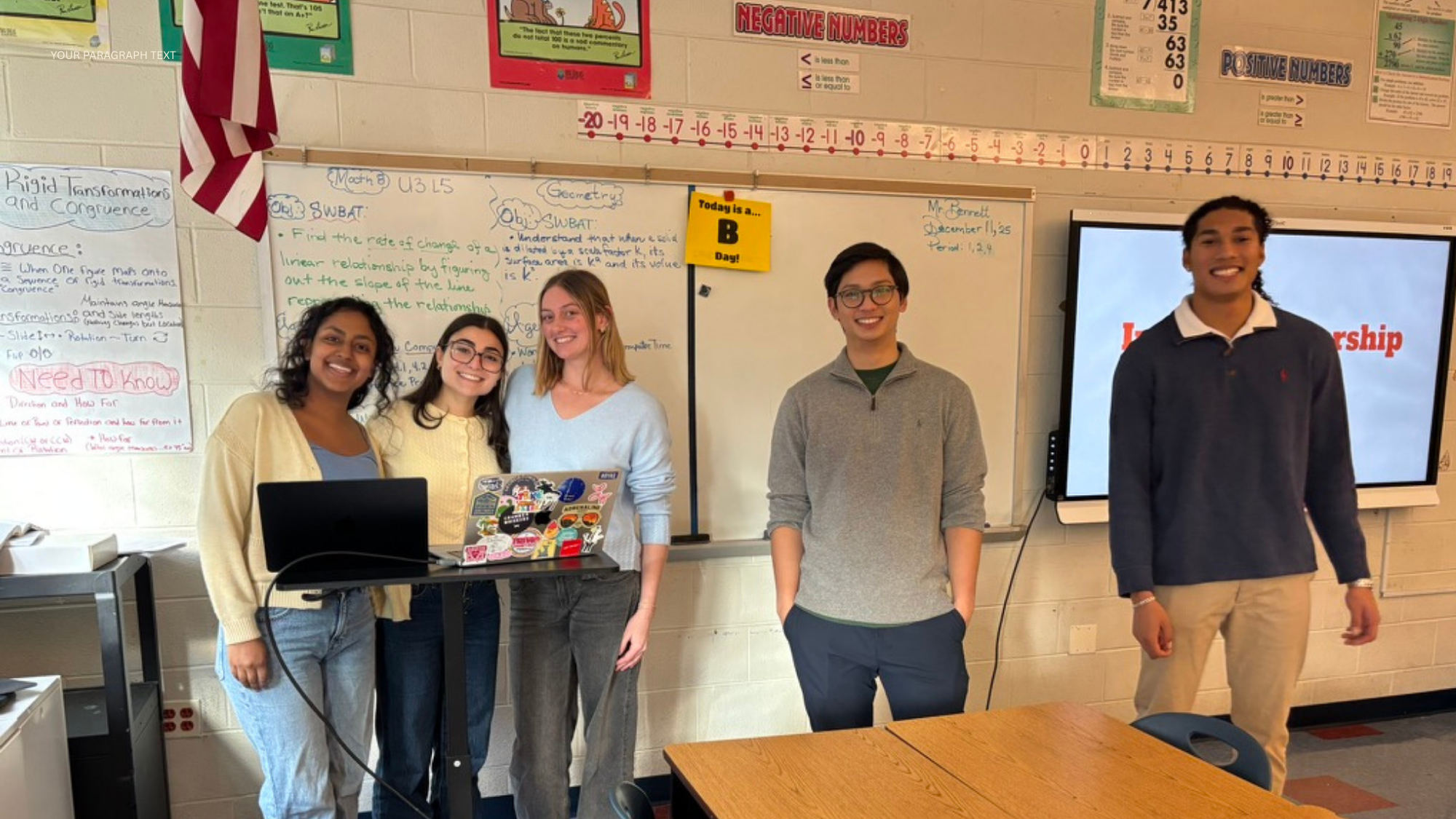 Georgetown undergraduate students teaching leadership lessons at Hardy Middle School in Washington, D.C.
