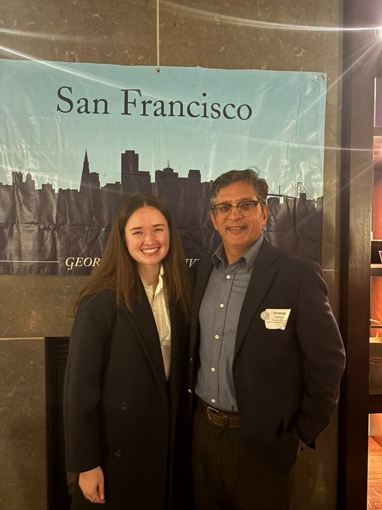 Georgetown alum (left) with Sandeep Dahiya (right), director of the Business of Health Initiative
