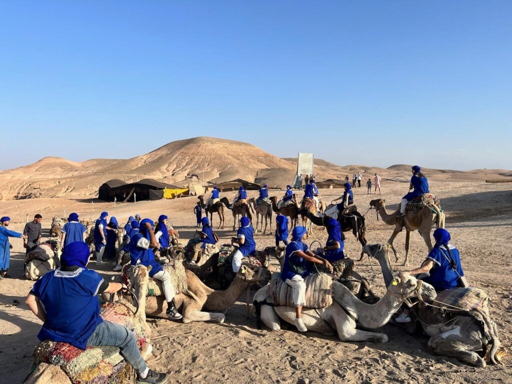 McDonough MBA students had the opportunity to ride camels and stay overnight in the Agafay Desert on their iTrek to Morocco.