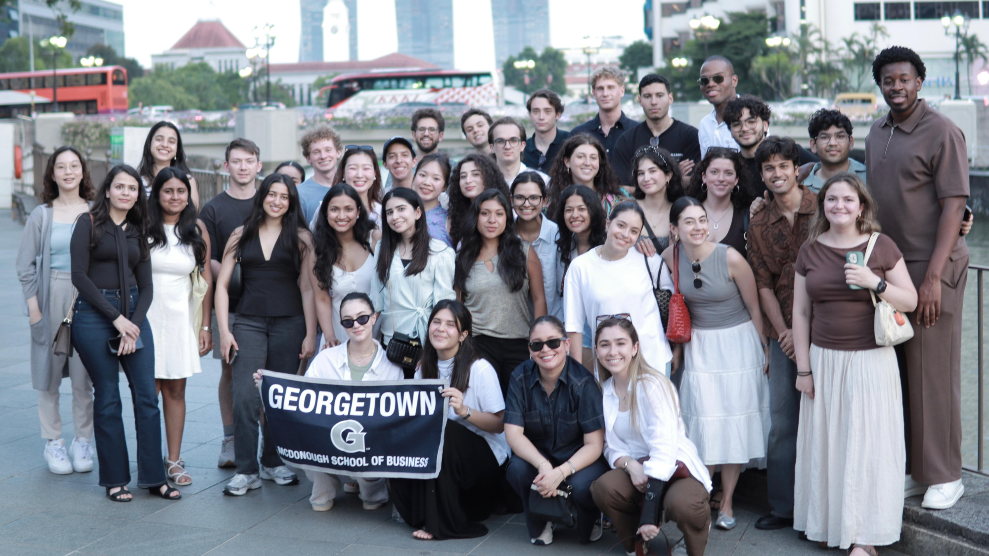 Luisa Gomes da Silva (MiM'26) with her Georgetown M.S. in Management classmates in Singapore for the Global Business Experience consulting project