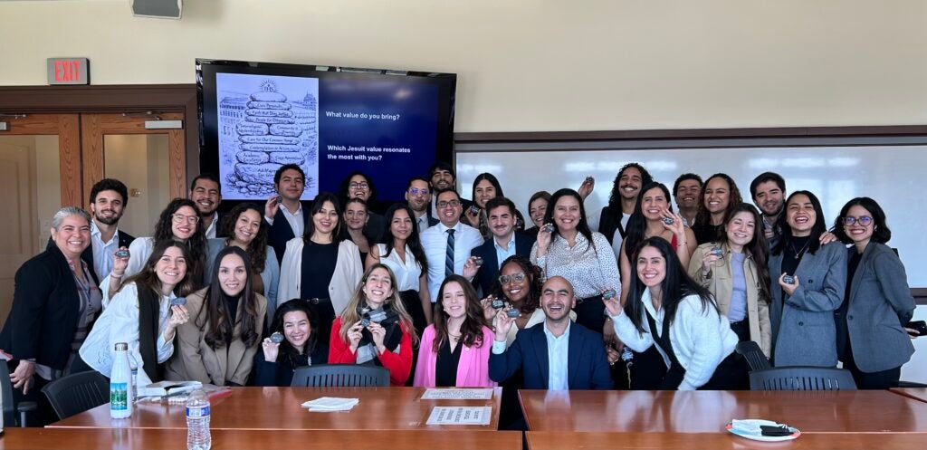 Bustamante facilitating a session on Jesuit Values with students participating in McDonough School of Business' Global Competitiveness Leadership program.